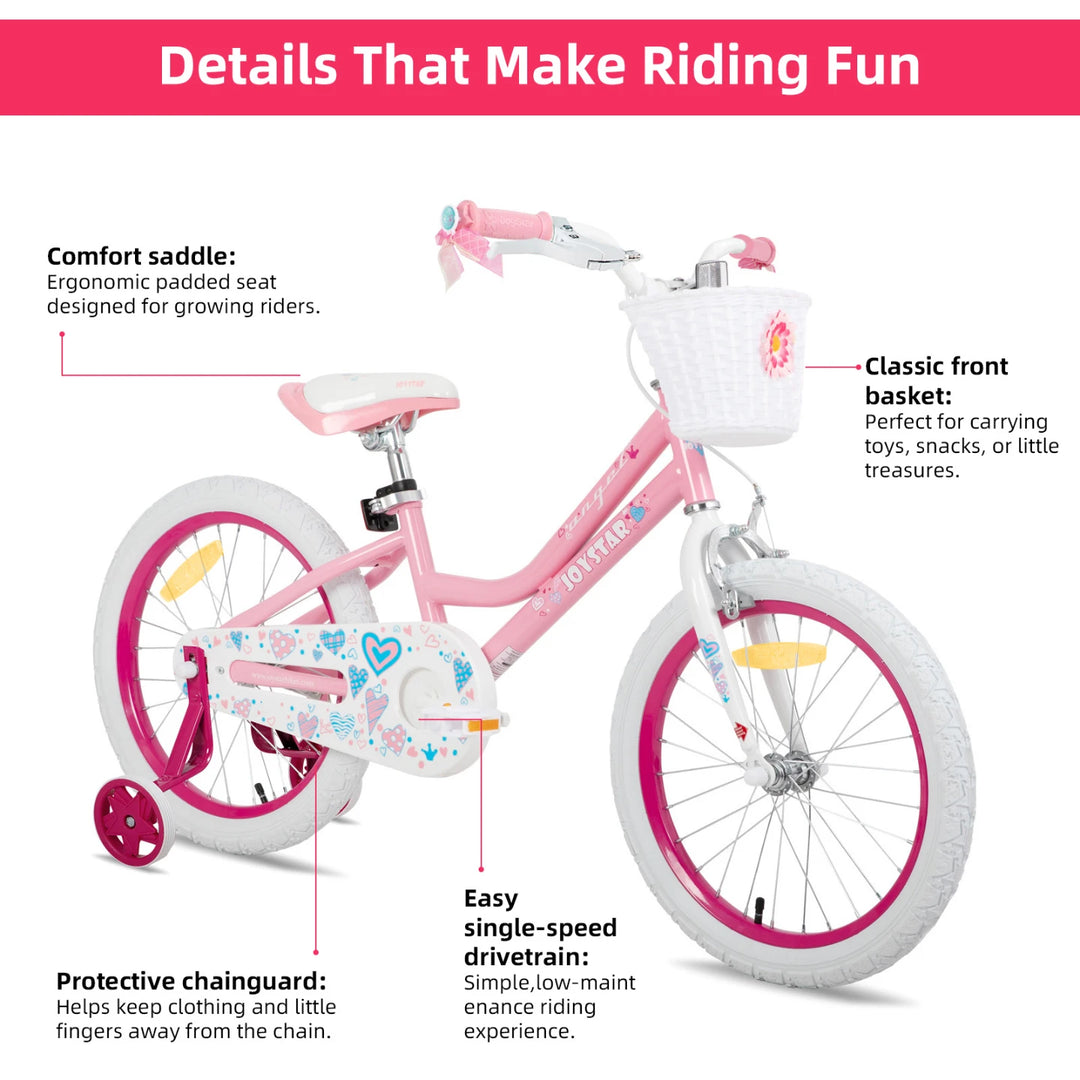 JOYSTAR Angel Girls Bike with Training Wheels & Basket