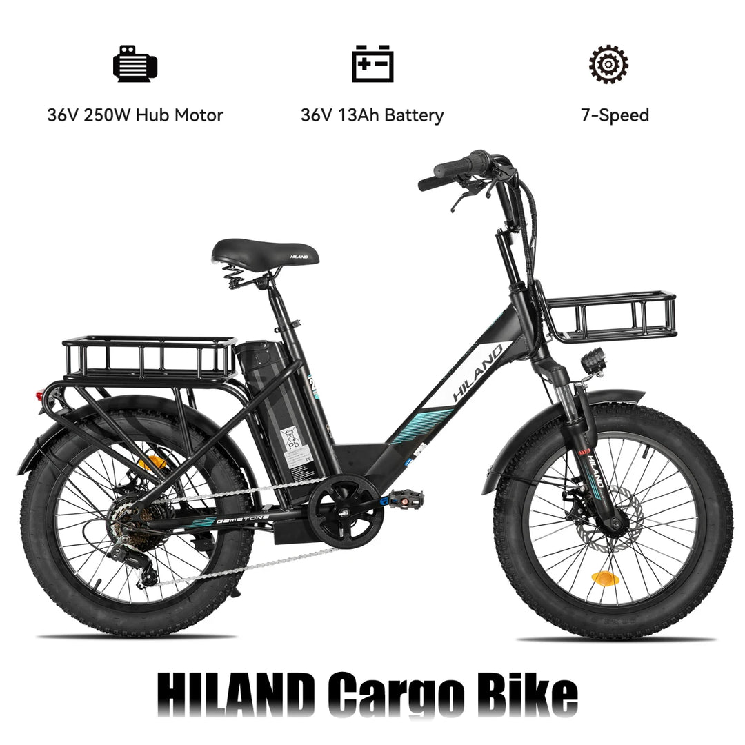 HILAND 20 Inch Electric Cargo Bike 250W Step-Thru Utility E-Bike