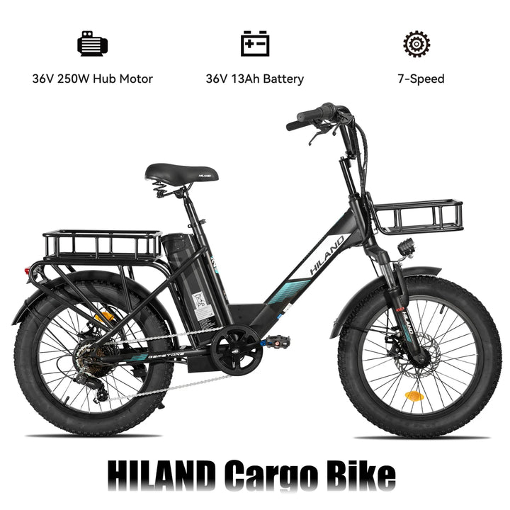HILAND 20 Inch Electric Cargo Bike 250W Step-Thru Utility E-Bike