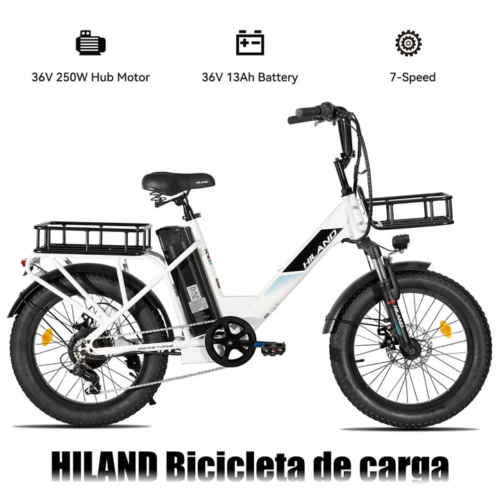 HILAND 20 Inch Electric Cargo Bike 250W Step-Thru Utility E-Bike